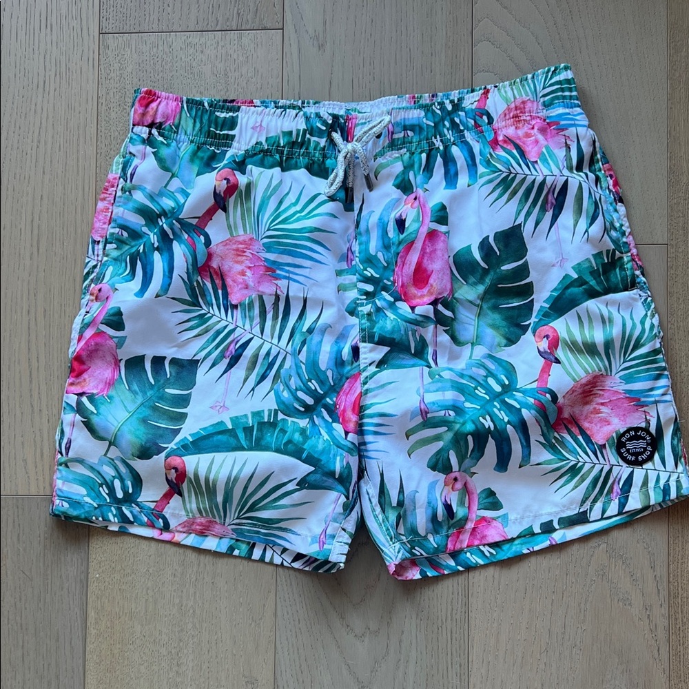 Ron Jon Blue and Green Leaf Print Swim Shorts